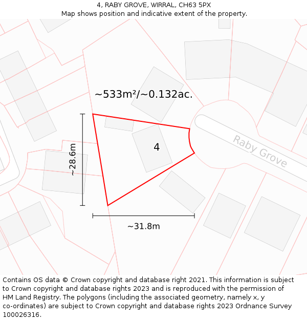 4, RABY GROVE, WIRRAL, CH63 5PX: Plot and title map