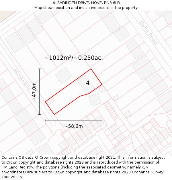 4, RADINDEN DRIVE, HOVE, BN3 6LB: Plot and title map
