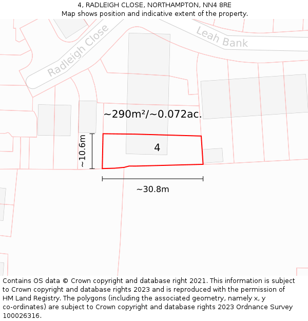4, RADLEIGH CLOSE, NORTHAMPTON, NN4 8RE: Plot and title map