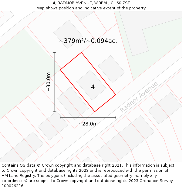 4, RADNOR AVENUE, WIRRAL, CH60 7ST: Plot and title map