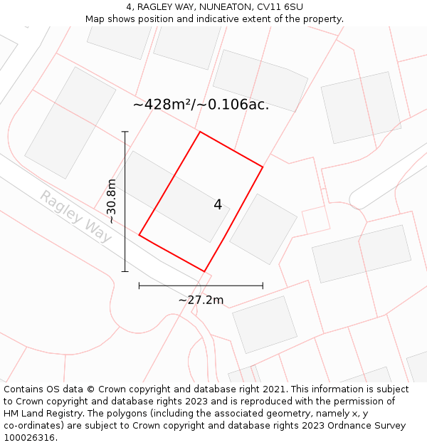 4, RAGLEY WAY, NUNEATON, CV11 6SU: Plot and title map