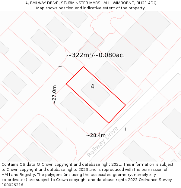 4, RAILWAY DRIVE, STURMINSTER MARSHALL, WIMBORNE, BH21 4DQ: Plot and title map