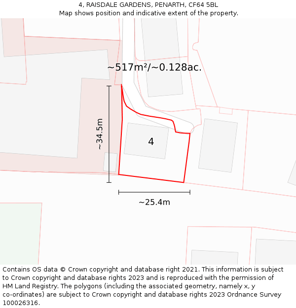 4, RAISDALE GARDENS, PENARTH, CF64 5BL: Plot and title map