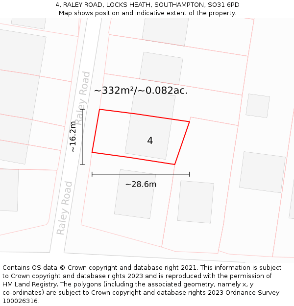 4, RALEY ROAD, LOCKS HEATH, SOUTHAMPTON, SO31 6PD: Plot and title map