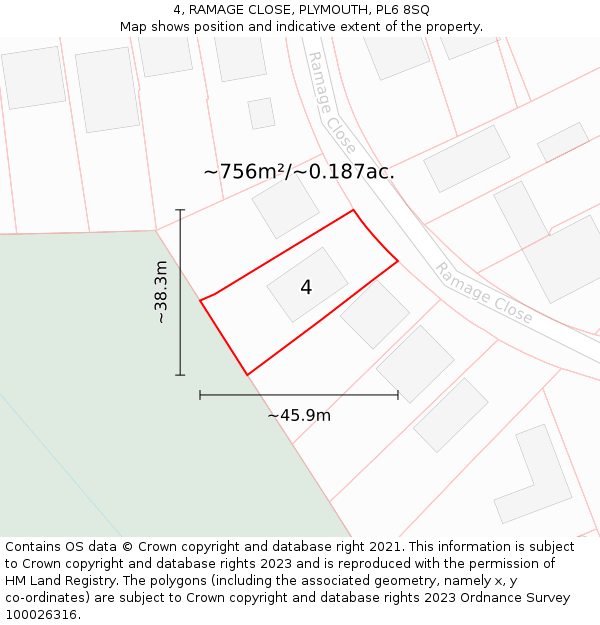 4, RAMAGE CLOSE, PLYMOUTH, PL6 8SQ: Plot and title map