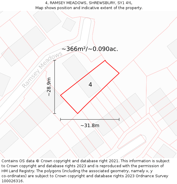 4, RAMSEY MEADOWS, SHREWSBURY, SY1 4YL: Plot and title map