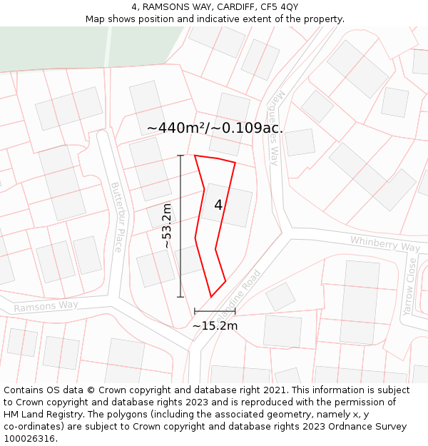 4, RAMSONS WAY, CARDIFF, CF5 4QY: Plot and title map