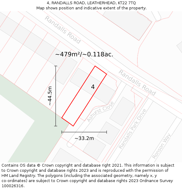 4, RANDALLS ROAD, LEATHERHEAD, KT22 7TQ: Plot and title map