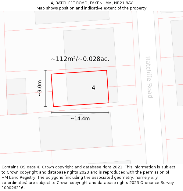 4, RATCLIFFE ROAD, FAKENHAM, NR21 8AY: Plot and title map