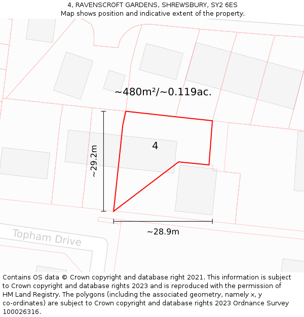 4, RAVENSCROFT GARDENS, SHREWSBURY, SY2 6ES: Plot and title map