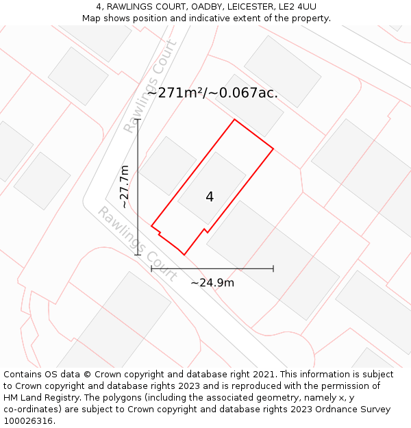 4, RAWLINGS COURT, OADBY, LEICESTER, LE2 4UU: Plot and title map