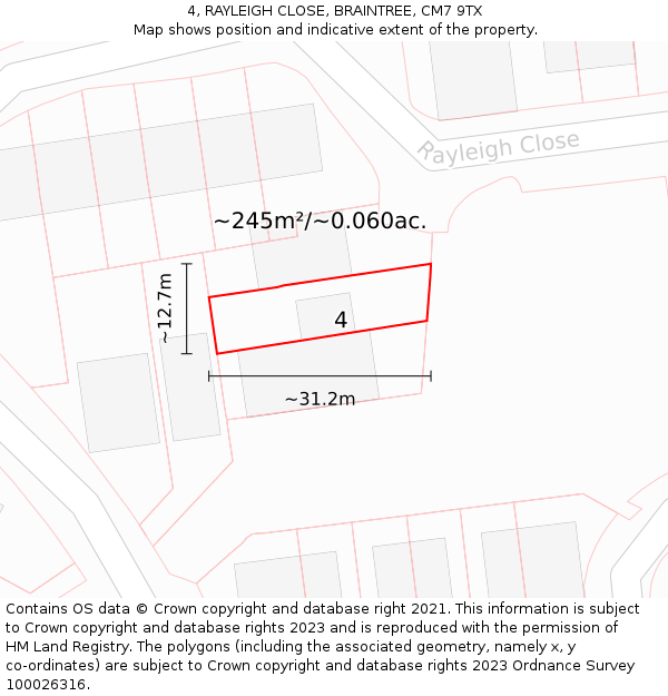 4, RAYLEIGH CLOSE, BRAINTREE, CM7 9TX: Plot and title map