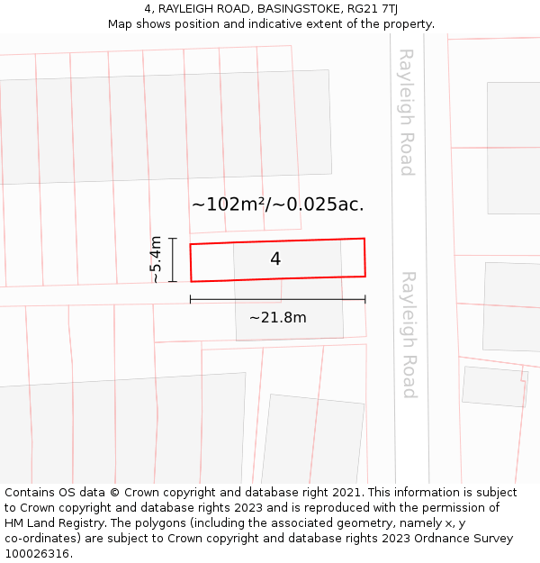 4, RAYLEIGH ROAD, BASINGSTOKE, RG21 7TJ: Plot and title map