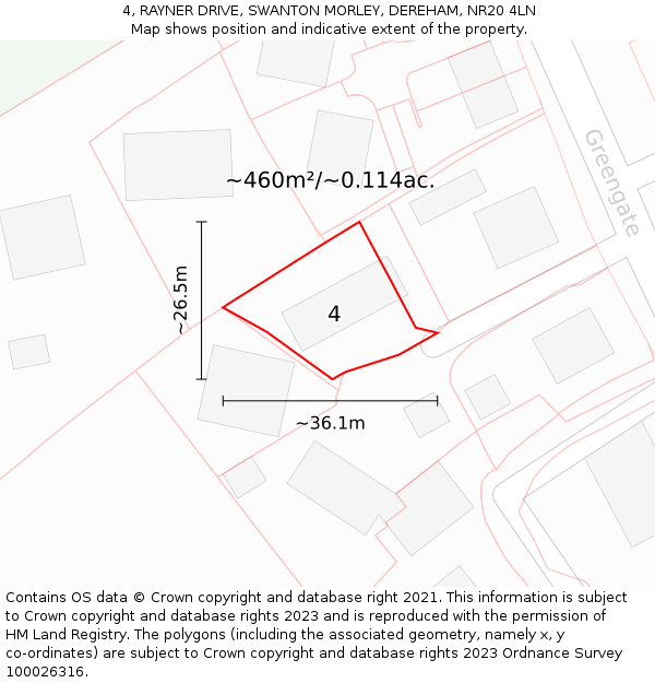 4, RAYNER DRIVE, SWANTON MORLEY, DEREHAM, NR20 4LN: Plot and title map