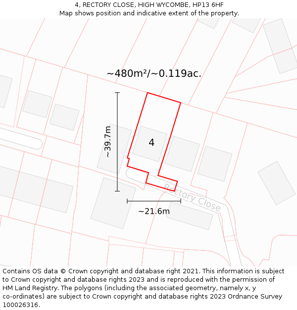 4, RECTORY CLOSE, HIGH WYCOMBE, HP13 6HF: Plot and title map