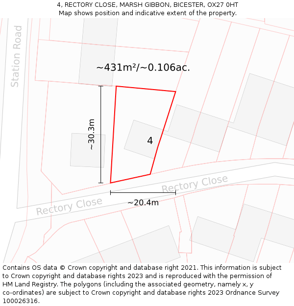4, RECTORY CLOSE, MARSH GIBBON, BICESTER, OX27 0HT: Plot and title map
