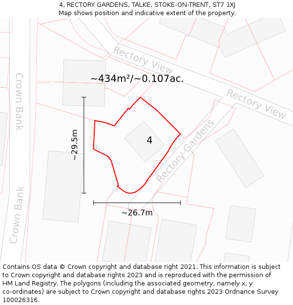 4, RECTORY GARDENS, TALKE, STOKE-ON-TRENT, ST7 1XJ: Plot and title map