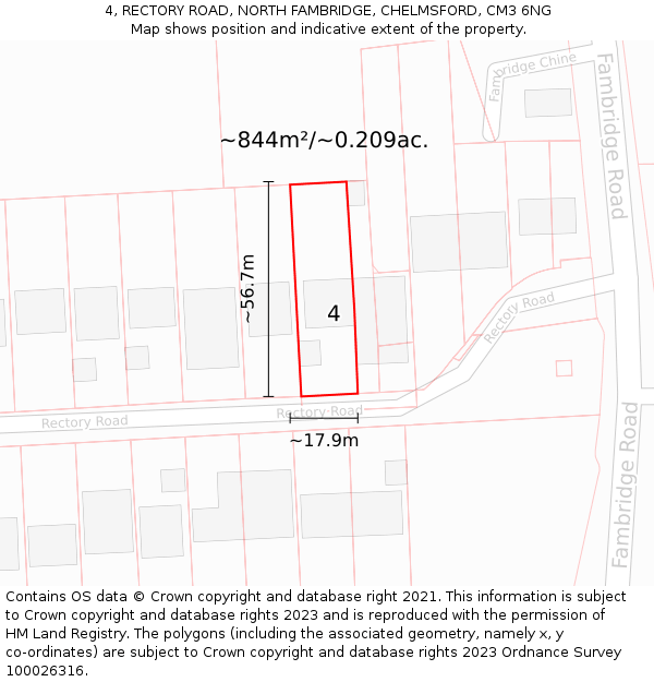 4, RECTORY ROAD, NORTH FAMBRIDGE, CHELMSFORD, CM3 6NG: Plot and title map