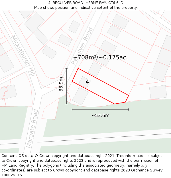 4, RECULVER ROAD, HERNE BAY, CT6 6LD: Plot and title map