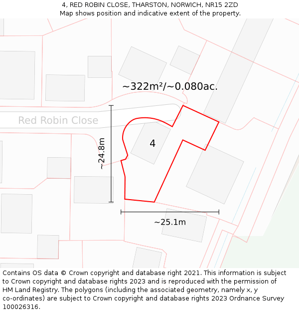 4, RED ROBIN CLOSE, THARSTON, NORWICH, NR15 2ZD: Plot and title map