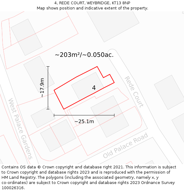 4, REDE COURT, WEYBRIDGE, KT13 8NP: Plot and title map