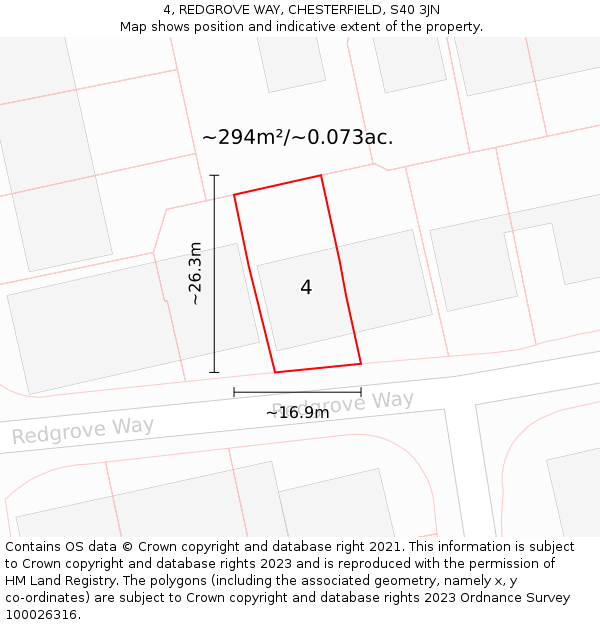 4, REDGROVE WAY, CHESTERFIELD, S40 3JN: Plot and title map