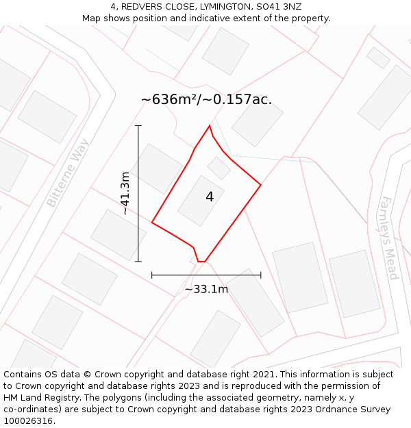 4, REDVERS CLOSE, LYMINGTON, SO41 3NZ: Plot and title map