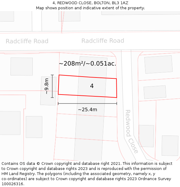 4, REDWOOD CLOSE, BOLTON, BL3 1AZ: Plot and title map
