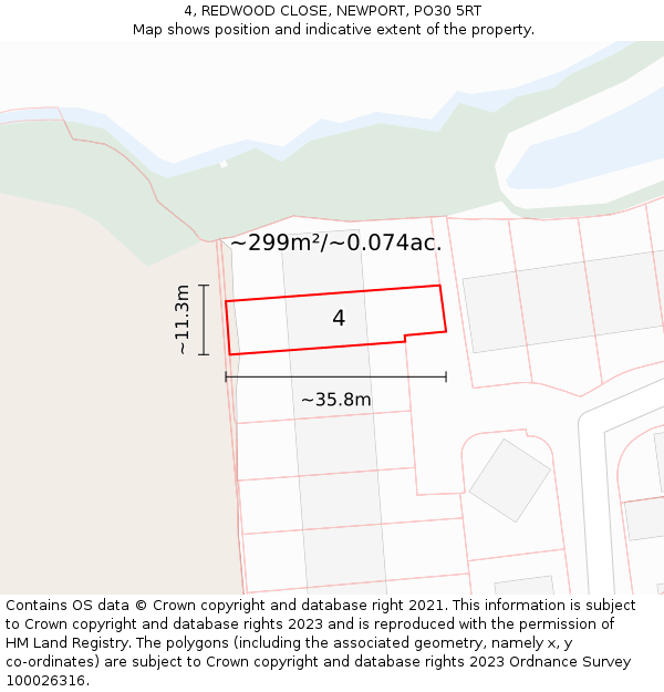 4, REDWOOD CLOSE, NEWPORT, PO30 5RT: Plot and title map