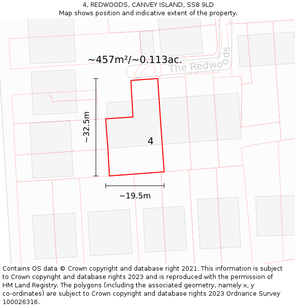 4, REDWOODS, CANVEY ISLAND, SS8 9LD: Plot and title map