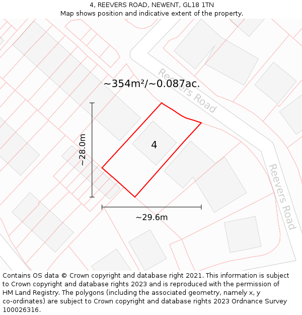 4, REEVERS ROAD, NEWENT, GL18 1TN: Plot and title map