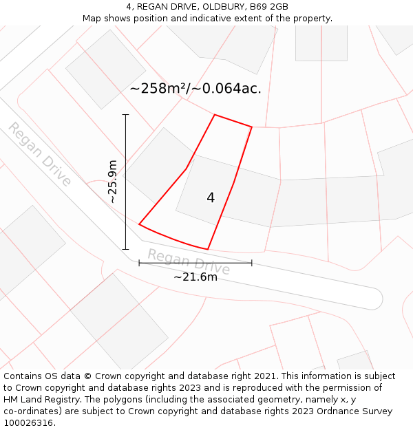 4, REGAN DRIVE, OLDBURY, B69 2GB: Plot and title map