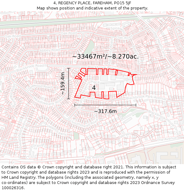 4, REGENCY PLACE, FAREHAM, PO15 5JF: Plot and title map