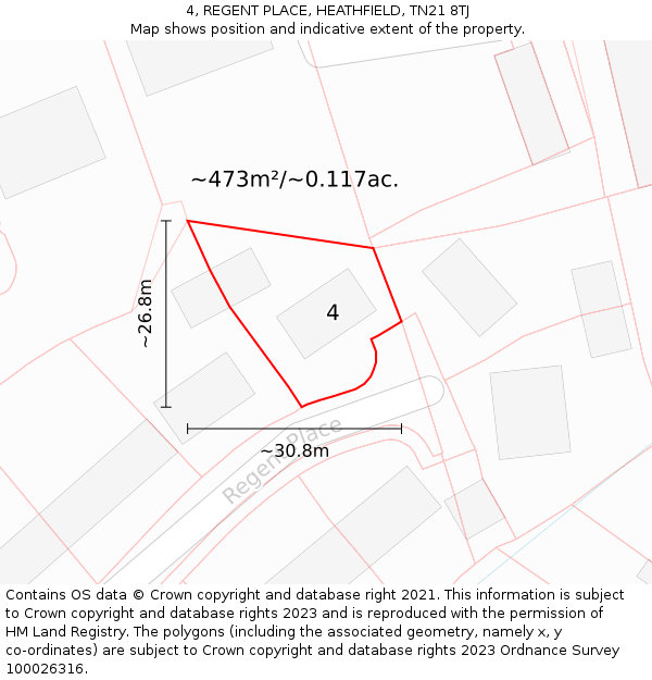 4, REGENT PLACE, HEATHFIELD, TN21 8TJ: Plot and title map