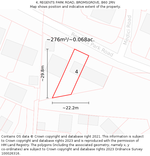 4, REGENTS PARK ROAD, BROMSGROVE, B60 2RN: Plot and title map