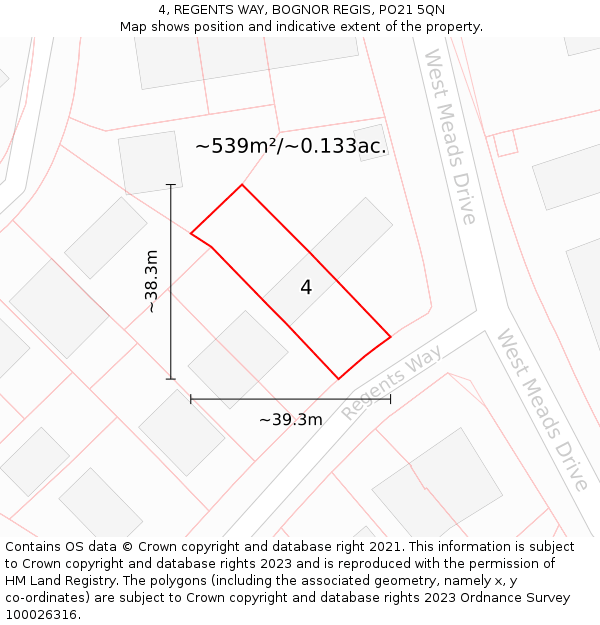 4, REGENTS WAY, BOGNOR REGIS, PO21 5QN: Plot and title map