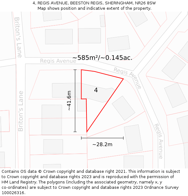 4, REGIS AVENUE, BEESTON REGIS, SHERINGHAM, NR26 8SW: Plot and title map