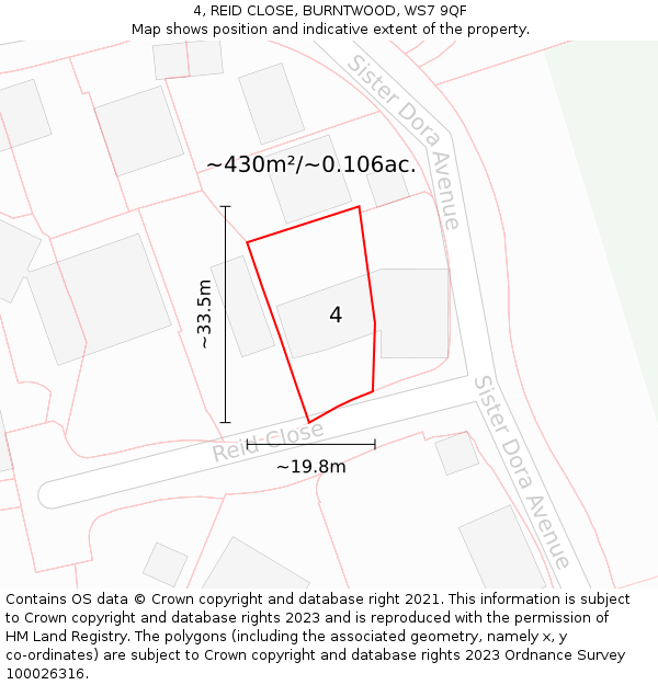 4, REID CLOSE, BURNTWOOD, WS7 9QF: Plot and title map