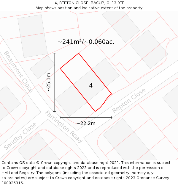 4, REPTON CLOSE, BACUP, OL13 9TF: Plot and title map