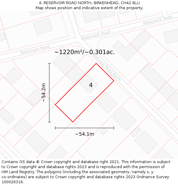 4, RESERVOIR ROAD NORTH, BIRKENHEAD, CH42 8LU: Plot and title map