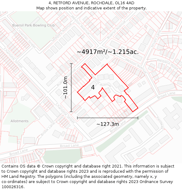 4, RETFORD AVENUE, ROCHDALE, OL16 4AD: Plot and title map