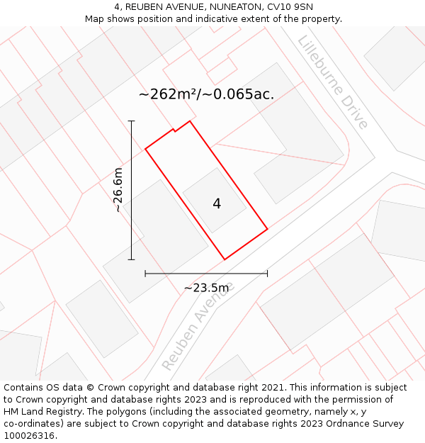 4, REUBEN AVENUE, NUNEATON, CV10 9SN: Plot and title map