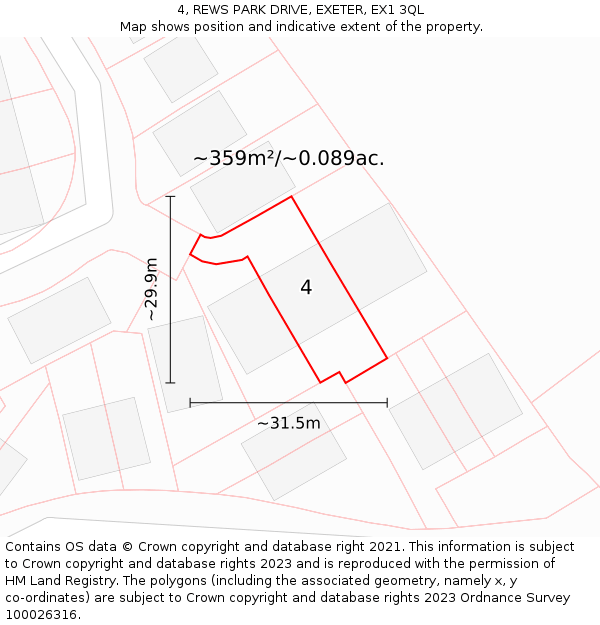 4, REWS PARK DRIVE, EXETER, EX1 3QL: Plot and title map