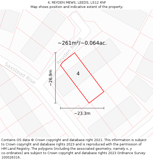 4, REYDEN MEWS, LEEDS, LS12 4NF: Plot and title map