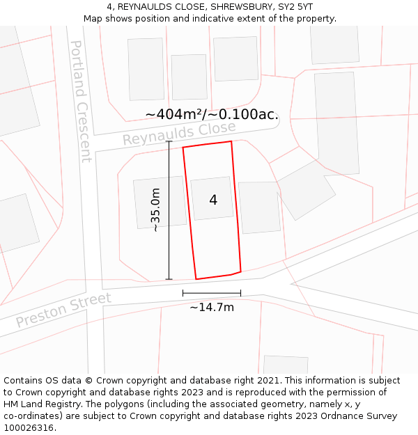 4, REYNAULDS CLOSE, SHREWSBURY, SY2 5YT: Plot and title map