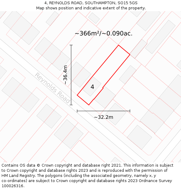 4, REYNOLDS ROAD, SOUTHAMPTON, SO15 5GS: Plot and title map