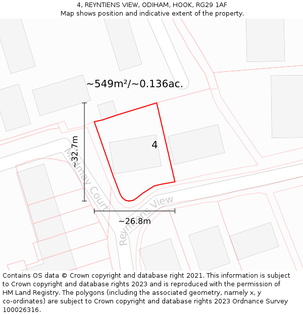 4, REYNTIENS VIEW, ODIHAM, HOOK, RG29 1AF: Plot and title map