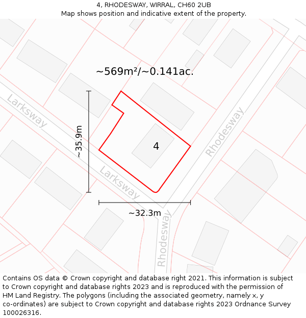 4, RHODESWAY, WIRRAL, CH60 2UB: Plot and title map