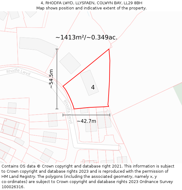 4, RHODFA LWYD, LLYSFAEN, COLWYN BAY, LL29 8BH: Plot and title map