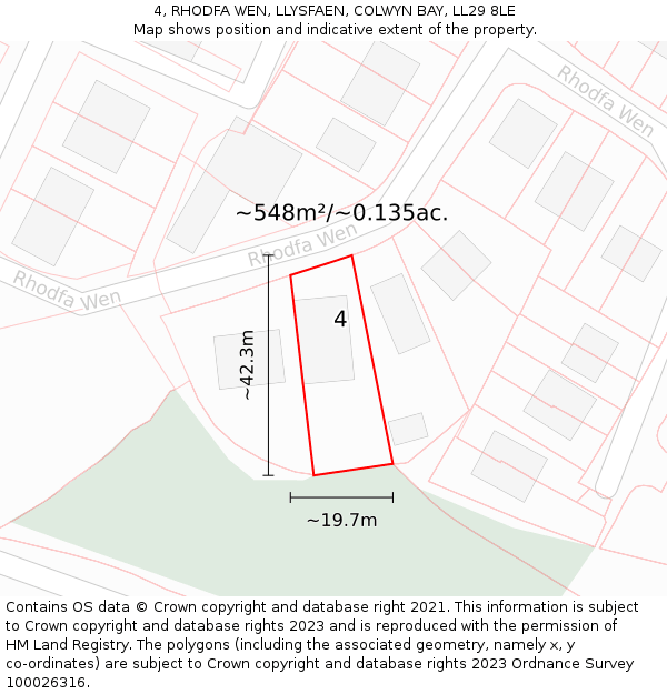 4, RHODFA WEN, LLYSFAEN, COLWYN BAY, LL29 8LE: Plot and title map